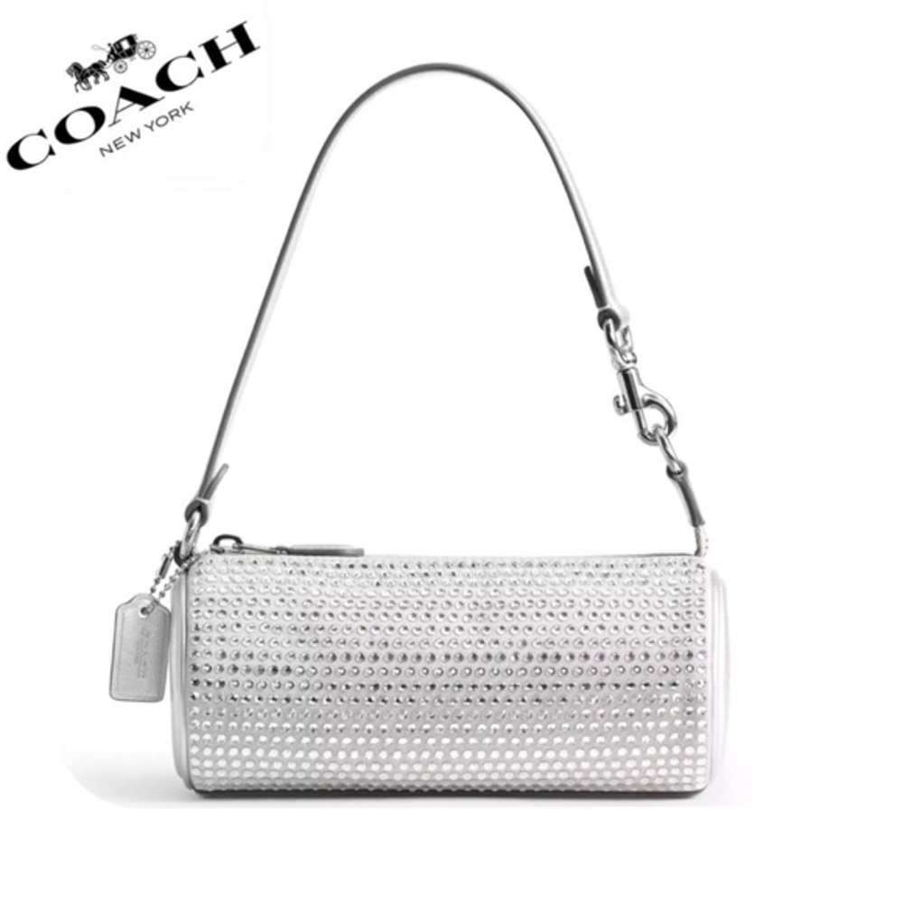 NWT COACH Nolita Barrel Bag Crystal Fabric/Metallic Smooth Leather